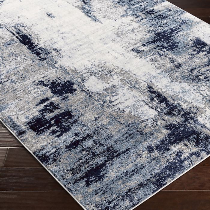 Tapis Salon 80x150 Cm Bleu - Motif Marbre Abstrait, Poils Courts Doux, Lavable, Antidérapant