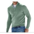 T-Shirt Homme - Couleur unie - Vert - Manches longues - Col arrondi-0