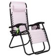 SPRINGOS® Chaise de jardin Chaise relax Chaise longue de plage avec appui-tête Porte-gobelet Accoudoirs Haut dossier - Rose-0