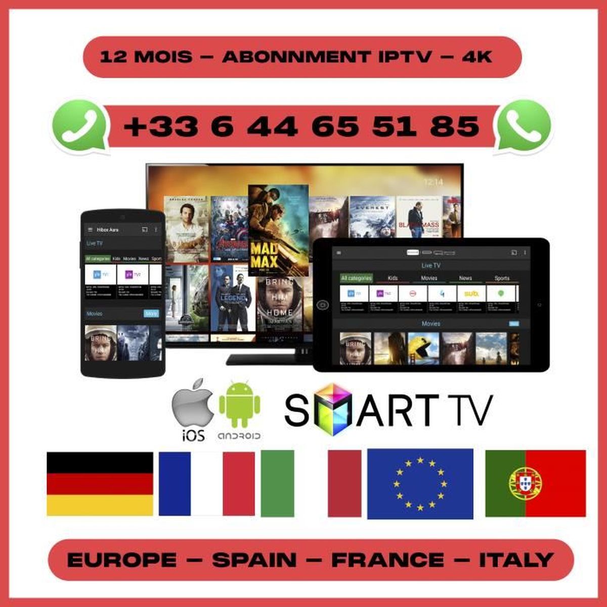 Abonnement IPTV 12 mois m3u smart TV pour boîtier smart TV Xtream PC Andoid Box Linux
