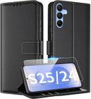 Coque Pour Samsung Galaxy S25 5G + 1 Verre Protection Etui Cuir à Clapet avec Fermeture Magnétique Multifonction Noir - New&Teck
