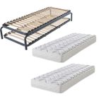 EBAC LITERIE Lit gigogne métal + matelas 90x190 - 20 lattes bois - Gain de place - Made in France