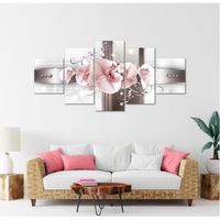 Impression sur toile Gris Rose Fleurs Photo Peinture 200 x 100 cm 5 Parties Tableaux Salon Sans cadre Decoration Murale