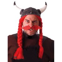 Casque de Viking/Gaulois avec nattes et moustache pour adulte - Rouge - Déguisement
