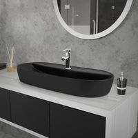 ML-Design Lavabo en Céramique Noir Mat 80 x 40 x 12 cm, Ovale, Vasque à Poser sur Table de Toilette, Lave-Mains pour la Salle de Bai