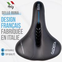 GADISTA France, Selle velo RUNA - Selle velo ultra confortable fait mains en ITALIE avec technologie brevetée 3ZONES, selle velo VTT
