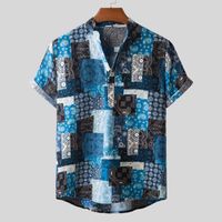 Chemise de plage hawaïenne pour hommes - Bleu - Manches courtes