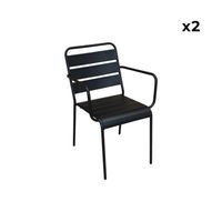 Lot de 2 fauteuils intérieur / extérieur en métal peinture antirouille empilables coloris noir