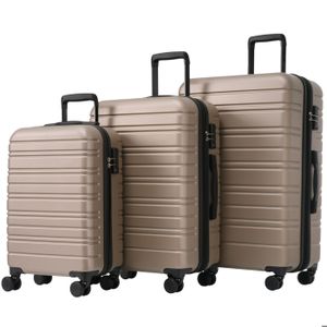 SET DE VALISES Set de valises 3 pièces - ML-XL - Coque rigide ABS - Motif rayé - avec serrure TSA et roues pivotantes à 360° - Or