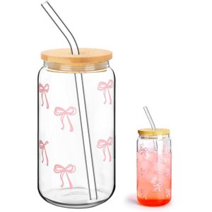 Lot De 6 Gobelets En Verre 400ml Avec Couvercle Et Paille - Parfaits Pour Smoothies, Café Glacé, Jus Et Eau