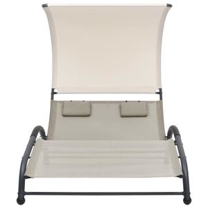 CHAISE LONGUE Chaise longue double avec auvent Textilène Crème-ASH7037029524951