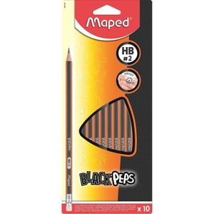 CRAYON GRAPHITE crayons graphite black’peps - crayons à papier hb embout gomme - ergonomique - triangulaire - lot de 10 crayons papier hb