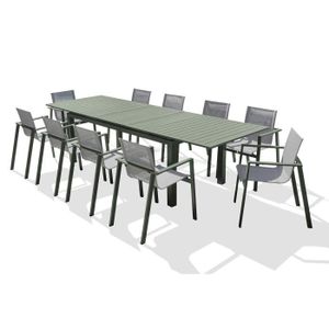 Ensemble table et chaise de jardin Ensemble repas de jardin 10 places en aluminium kaki