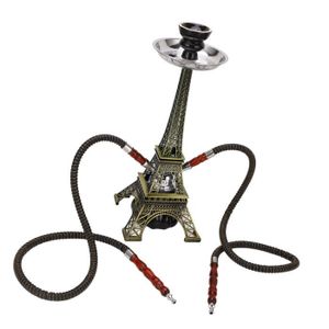 CHICHA - NARGUILÉ Omabeta ensemble de narguilé en métal de la tour de Paris Ensemble de narguilé à 2 tuyaux, Kit de narguilé en métal avec deco pack