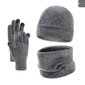 Parure bonnet et gants à liserés pour homme en bleu marine