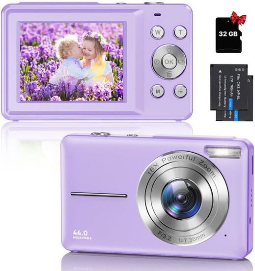Appareil Photo Numérique 1080P 44MP Caméra Numérique Avec 2.4" LCD Écran LED Lumière Et 16X Zoom Numérique Rechargeable Appareil Photo Numérique Compacte Pour Enfant Jeune Débutant