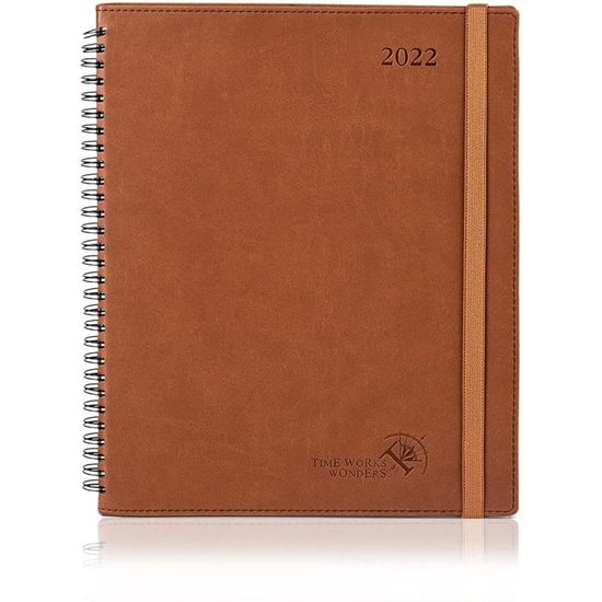 POPRUN Agenda 2022 Semainier 26,5 x 21,5 cm Intervalle Horaire Planner 2022 avec Couverture Souple Spirale Pages de Notes et d'adresses Brun 