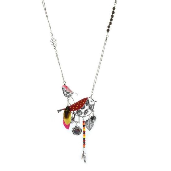 Sautoir Long Skalli Argenté Et émaillé - 98 Cm, Perles Décalées, Occasion 'magnifique'