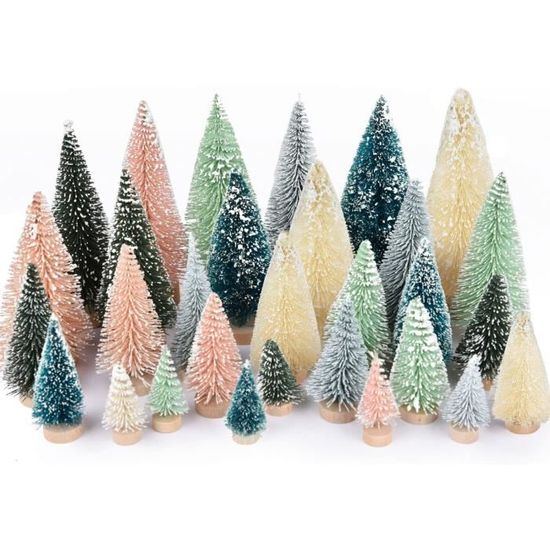 Lot De 9 Mini Sapins De Noël Artificiels Avec Effet Neige - 9,5/15/19 Cm, Base En Bois - Décoration De Table - 2