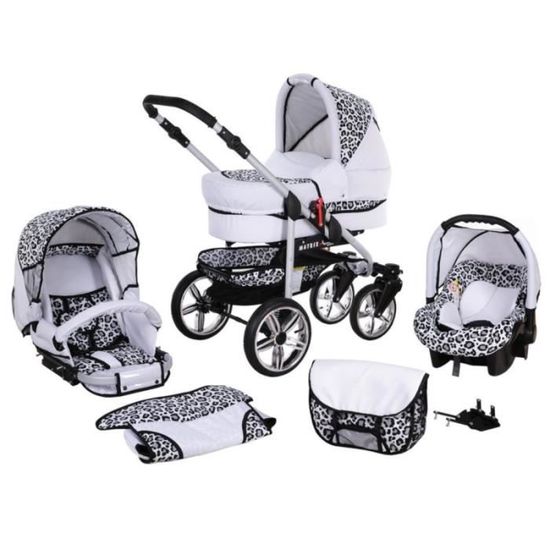 Poussette Lux4Kids Matrix 2 blanc l opard 3en1 avec si ge auto