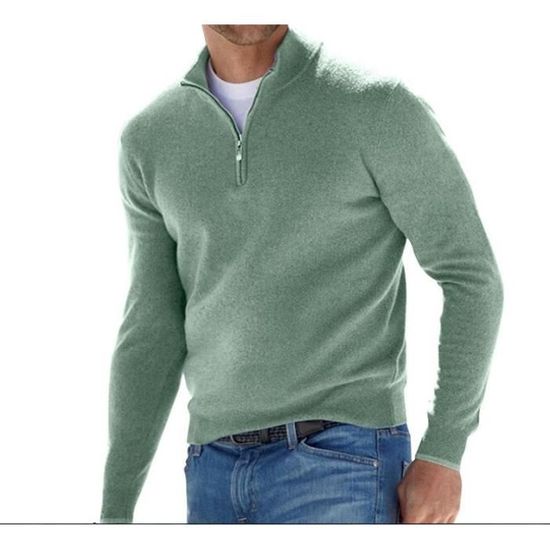 T-Shirt Homme - Couleur unie - Vert - Manches longues - Col arrondi