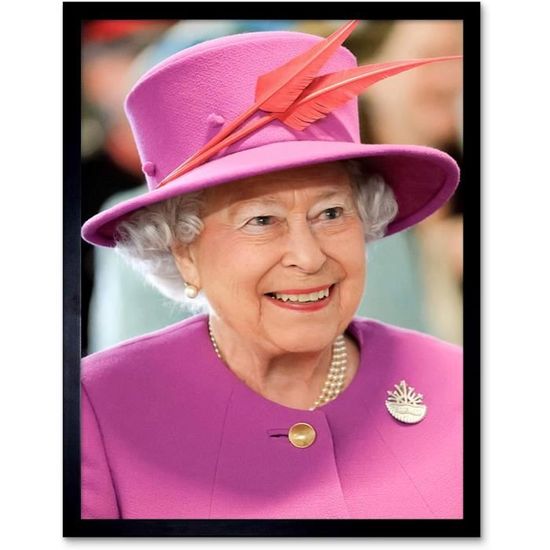 Artery8 The Queen In Yellow Elizabeth II Signature Photo Artwork Framed Wall Art Print A4 In Black