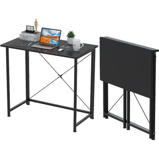 Table De Bureau Pliante 80x45x75cm Blanche - Bureau Ordinateur Pliable Métal Pour Étude Et Travail à Domicile