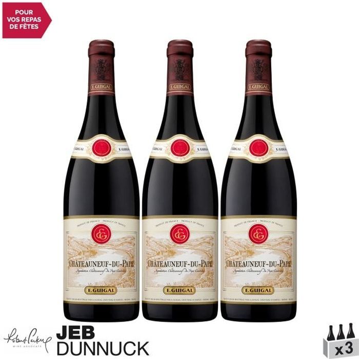 Châteauneuf-du-Pape Rouge 2017 - Lot de 3x75cl - Maison Guigal - Vin AOC Rouge de la Vallée du Rhône - 91-93-100 Robert Parker - Cép