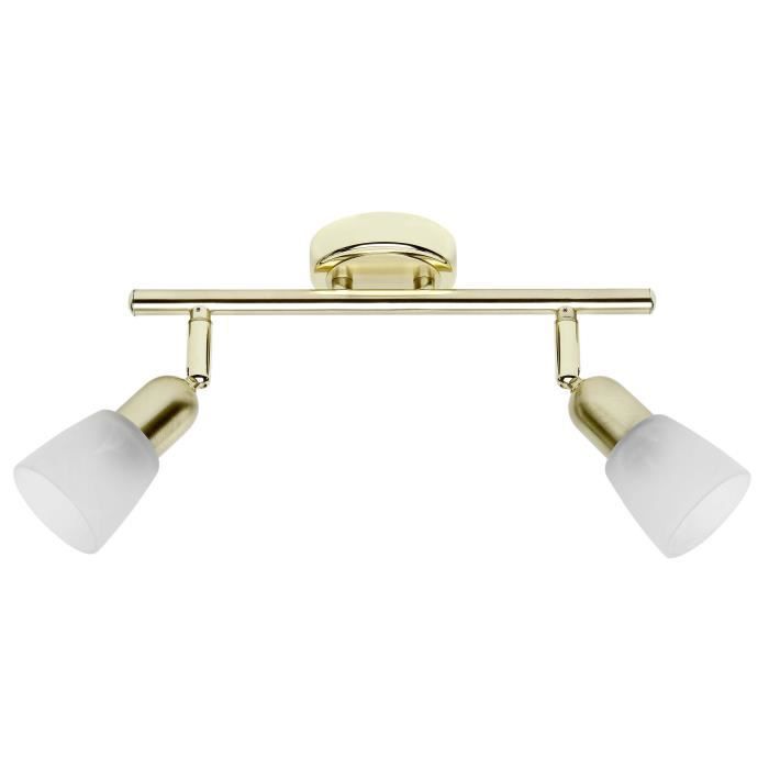 Plafonnier à 2 lumières Sofia hauteur 10 cm E14 40W laiton et blanc