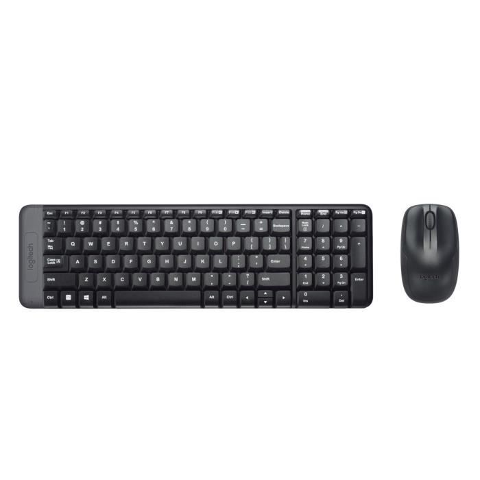 Ensemble Clavier Souris – Sans fil – Logitech – MK220 – AZERTY – Noir