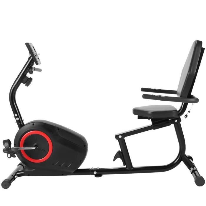 Vélo d'appartement semi-allongé-Vélo Couché Dossier Magnétique-8 Niveaux de résistance support de Tablette/Capteurs de Pouls-Noir