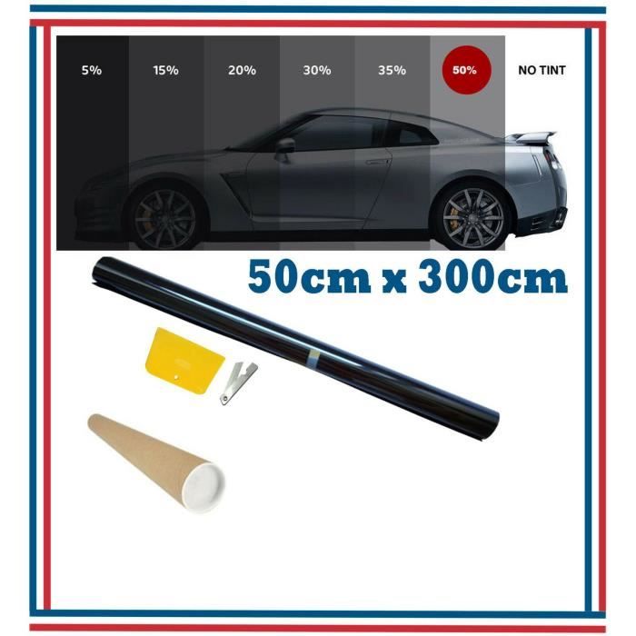 Film solaire de qualite, 3m x 50cm, teinté 50% VLT (couleur Noir) auto,batiment