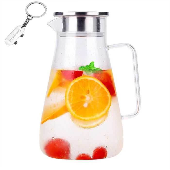 Carafe en Verre Epais Bouteille d'eau Résistant à La Chaleur sans Plomb Pitcher Théière en Verre Borosilicate Bouilloire(1.5L)
