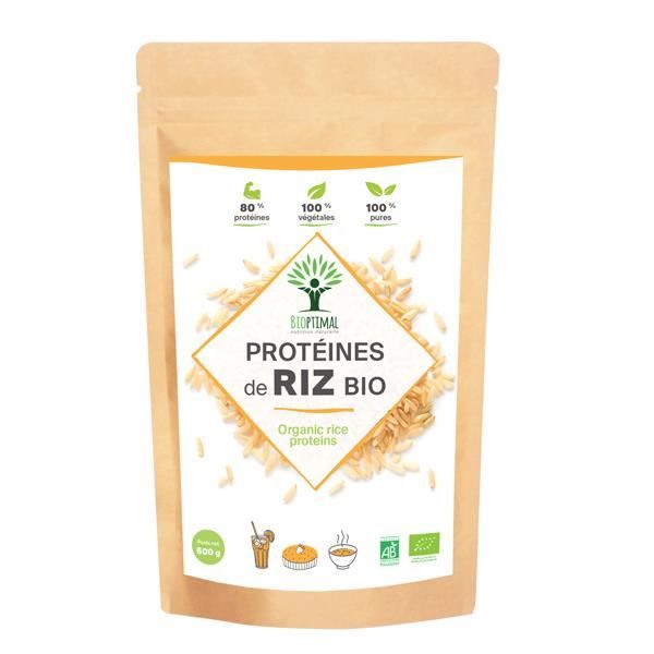 Poudre de Protéine de Riz Bio - Bioptimal - Alternative Végétale aux Protéines Animales - Made in France - Certifié Ecocert - 500g