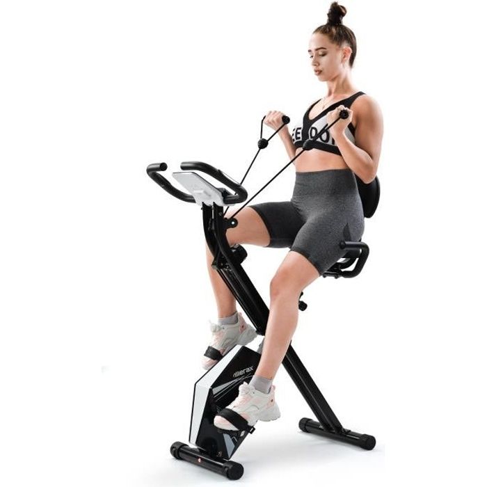 Merax Vélo d’Appartement Pliable et réglable 120kg avec LCD, 8 niveaux de résistance, noir