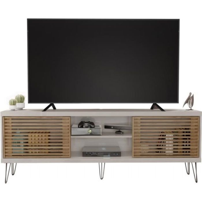 Meuble TV 72 Pouces 180 cm Blanc Chêne Persiennes - Caemmum - Meubles d appoint - SEJOUR