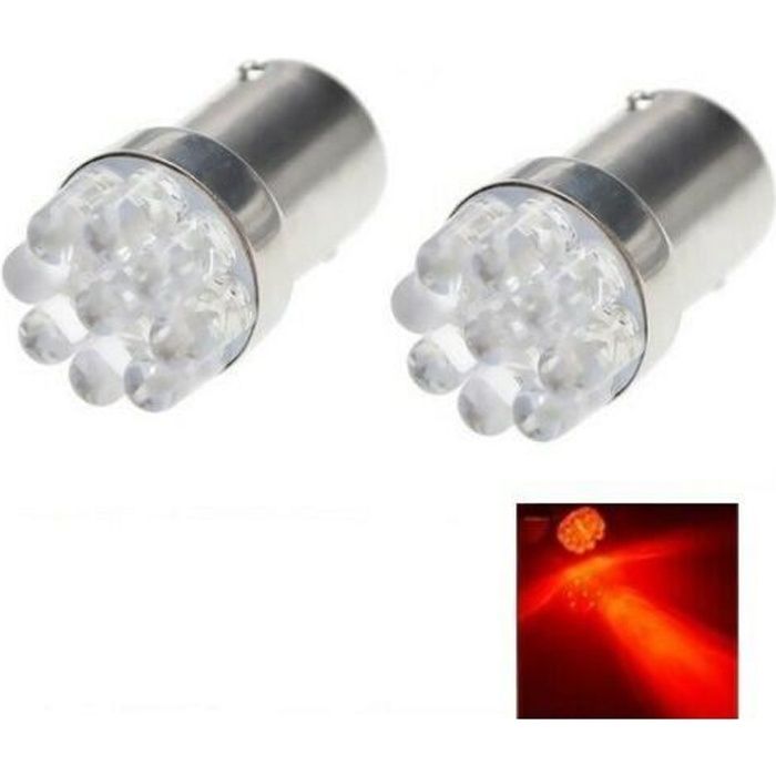 Ampoule LED P21/5W BAY15D Rouge Lampe 9 SMD Veilleuses phare pour Frein stop Scooters Motos ATV
