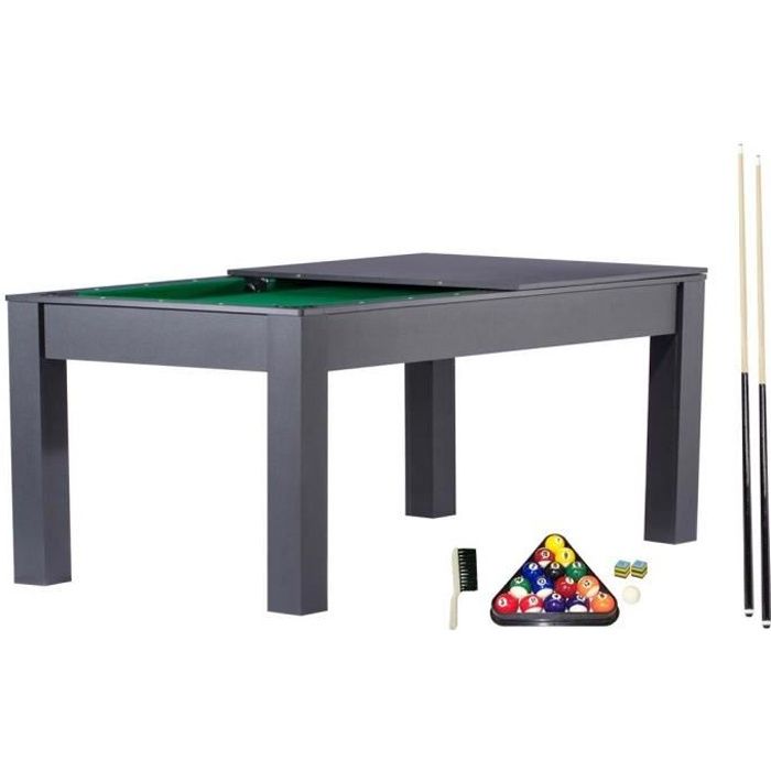Billard Manhattan convertible en table à manger - Couleur noire avec tapis vert