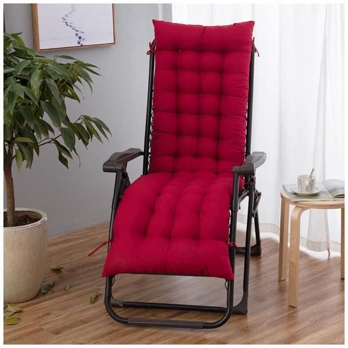 Coussin Bain de Soleil Jardin Pliable Anti-Dérapant Coussin Chaise Longue Epais Confort,48x170cm,Vin rouge