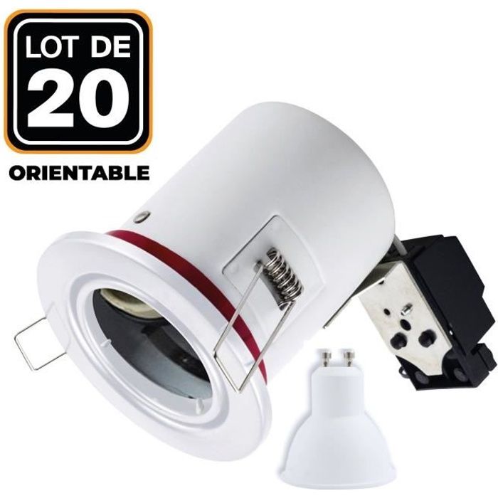Lot 20 Spots BBC Orientable Blanc + Ampoule GU10 5W Blanc Neutre + Douille