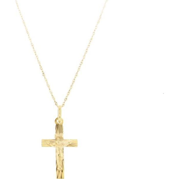 Pendentif Croix Jésus En Or 375/1000 + Chaîne Or