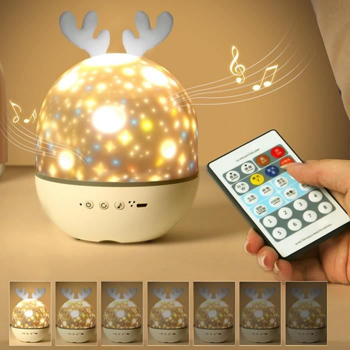 Veilleuse Musicale Enfant, Lampe Projecteur Etoile,Lumineuse Enfants Lampe de Nuit Rechargeable pour Anniversaire Noël Cadeau