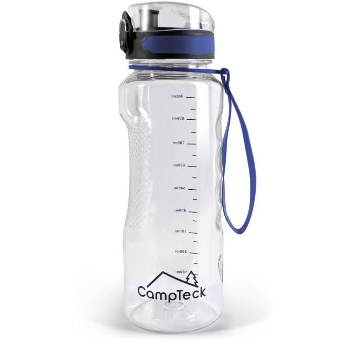 CampTeck Gourde Sport Bouteille d'Eau de 1000 ml Tritan 1l Water Bottle Sans BPA - Couvercle à Fermeture à Glissière étanche - Bleu