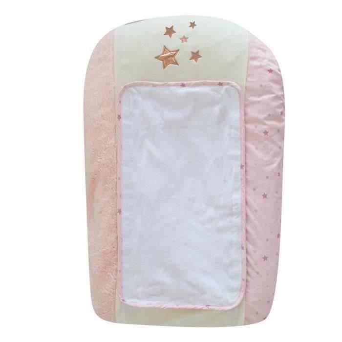 DOMIVA Matelas à langer Jolly - Eponge 100% coton - + 2 éponges - Blanc/Rose - 50 x 75 cm