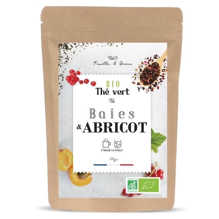 Baies et Abricot - Thé Vert Aromatisé Bio - Fruit Mélangé - Feuilles en Vrac - Plante Naturelle pour Infusion de qualité -Poids 100g
