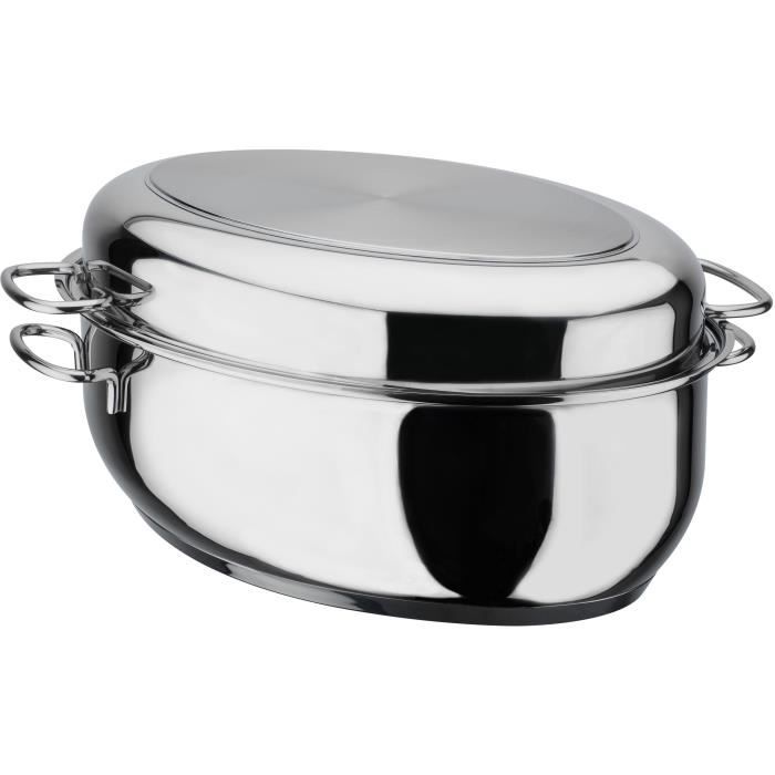 GSW - 411318 - Cocotte - Acier Inoxydable Massif 18/10 - 33 cm - 1 couvercle inox + 1 couvercle en verre avec poignée AROMA