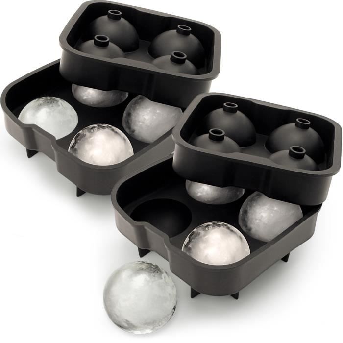 igadgitz Home Bac à Glaçons en Boule en Silicone Moule à Glace Ronde 4x4.5cm pour Cocktail, Whisky, & Autres Boissons - 2 Pack