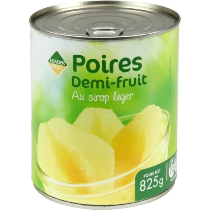 Poires demi-fruit au sirop léger 825g Leader Price