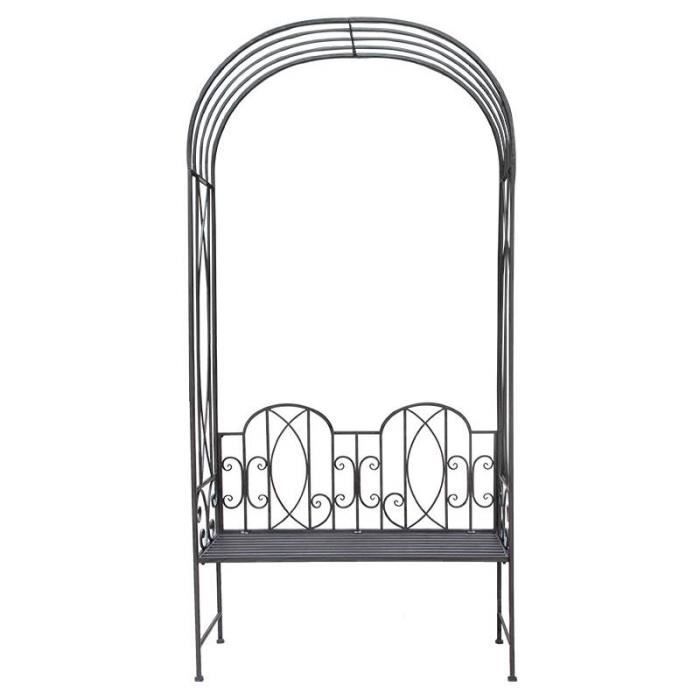 Banc Arche à Rosier Banquette Couverte Petite Gloriette ou Pergola en Métal Marron 40x111x230cm 230 Noir