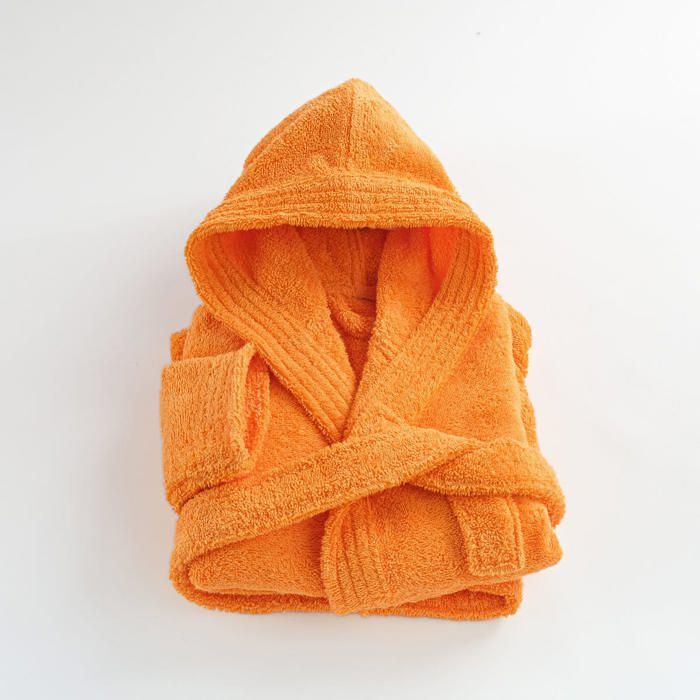 LINANDELLE - Peignoir enfant capuche en coton bouclette éponge COCOON - Orange - 10 ans